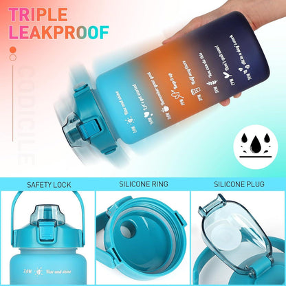 Trinkflasche 2L 700ML 300ML Auslaufsicher Strohhalm BPA Frei Zeitmarkierung
