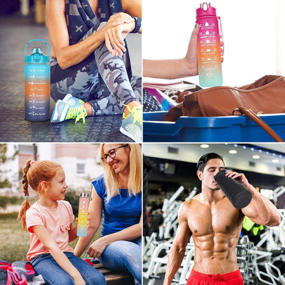 Trinkflasche 2L 700ML 300ML Auslaufsicher Strohhalm BPA Frei Zeitmarkierung