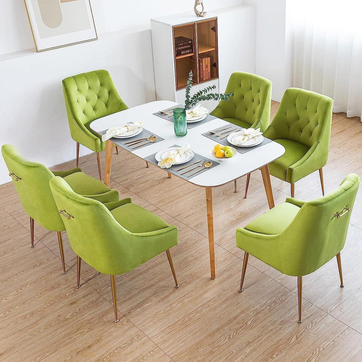 Samt Esszimmerstühle 6er Set – Modern & Bequem (Gelbgrün)