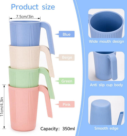 Unbreakable Trinkbecher 4er Set 350ml Tasse Griff BPA-frei