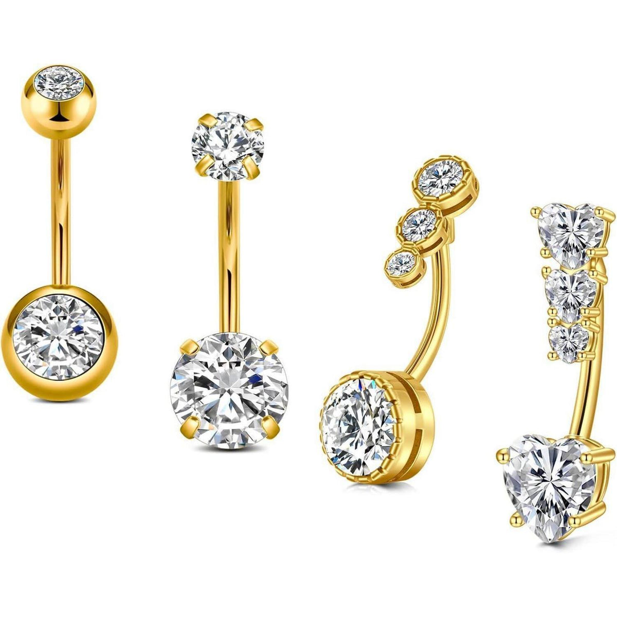 Bauchnabelpiercing 14G Gold 12mm Chirurgenstahl mit CZ Perle