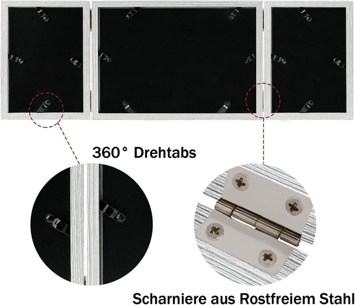 Dreifach Bilderrahmen für 3 Fotos 10x15 und 13x18 Grau Echtglas
