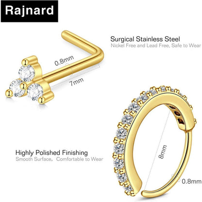 Nasenpiercing Set 316L Chirurgenstahl 20G Silber Gold L-Form Ringe