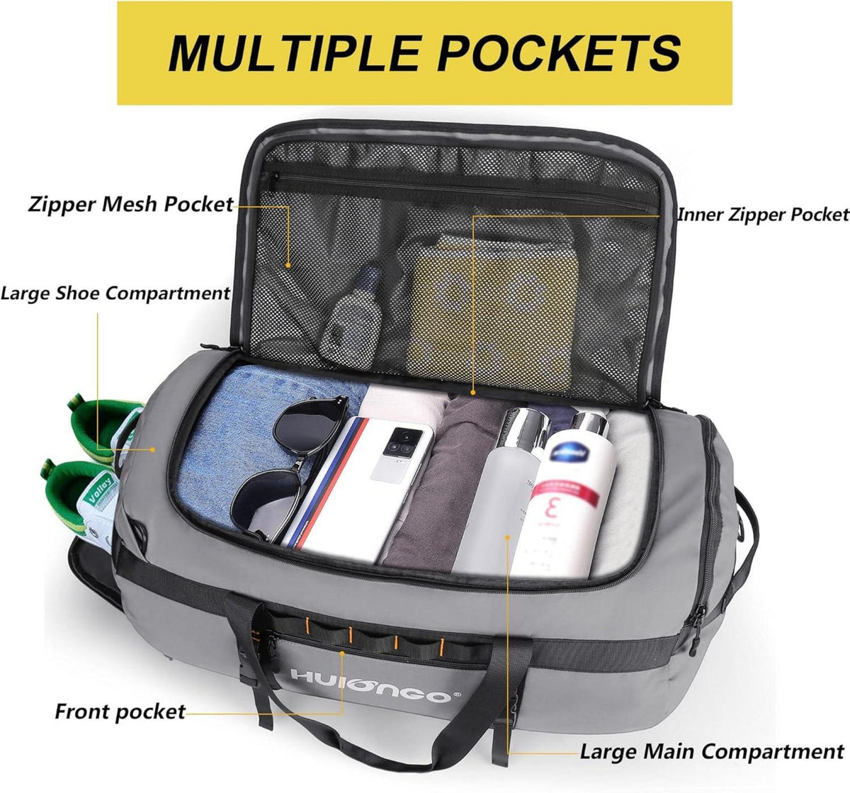 Hulongo Sporttasche 35L Reisetasche Klein mit Schuhfach Grau