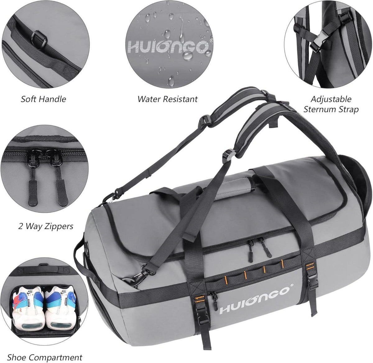 35L Sporttasche Reisetasche Weekender Gym Tasche mit Schuhfach Grau