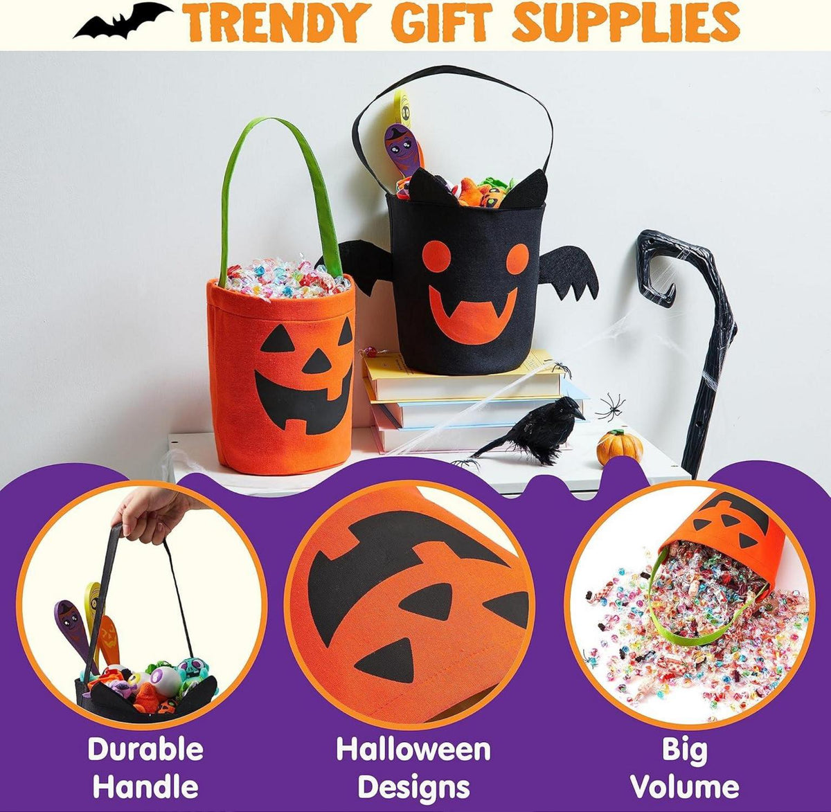 JOYIN Halloween Filz Süßigkeiteneimer Set Fledermaus Kürbis