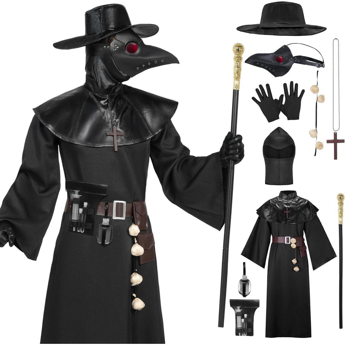 Herren Pestarzt Kostüm Set mit Maske und Zubehör XL