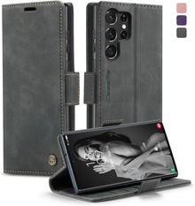 Samsung Galaxy S23 Ultra 5G Premium Leder RFID Flip Case Grau