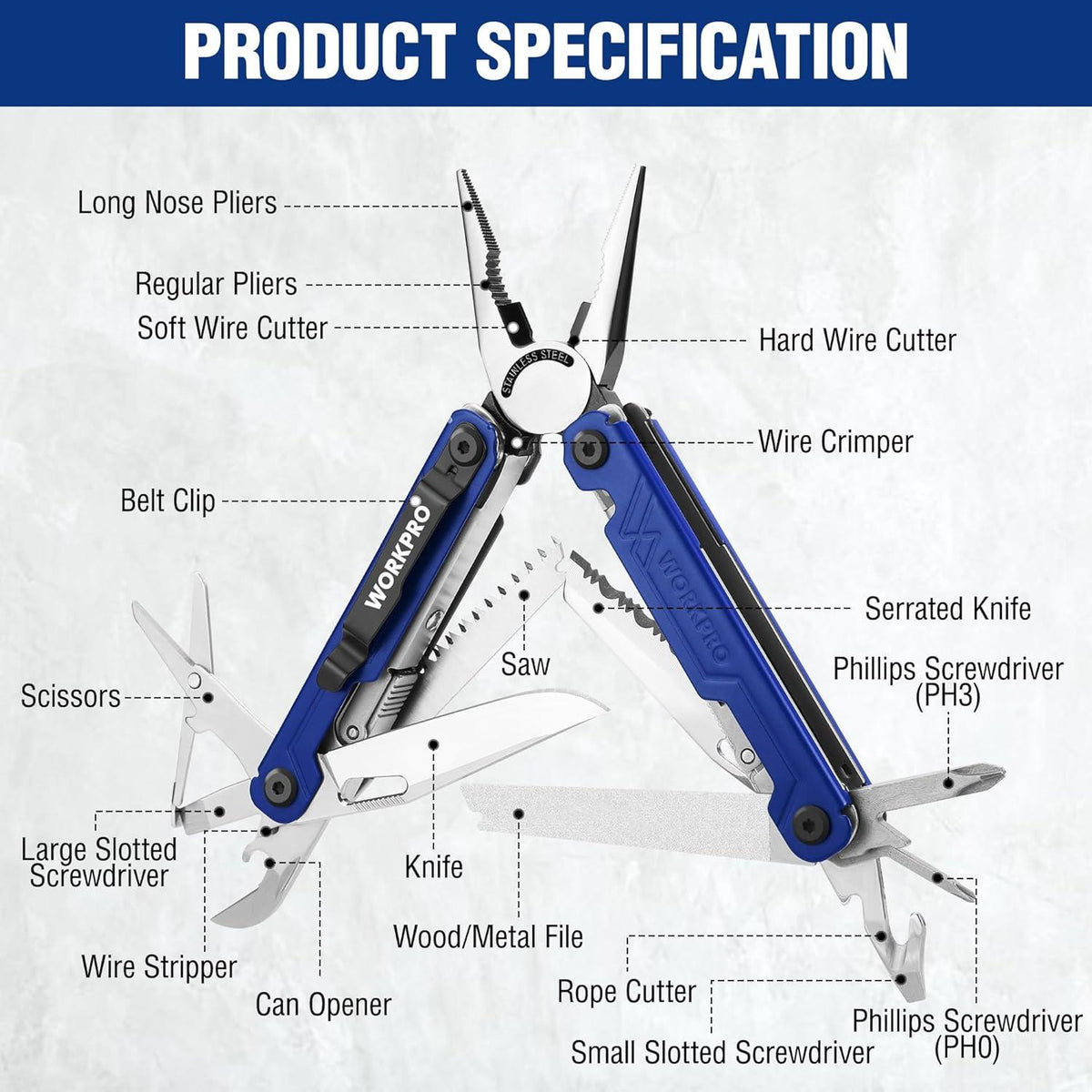 Multifunktionszange Werkzeug 18 in 1 Edelstahl Multitool Blau