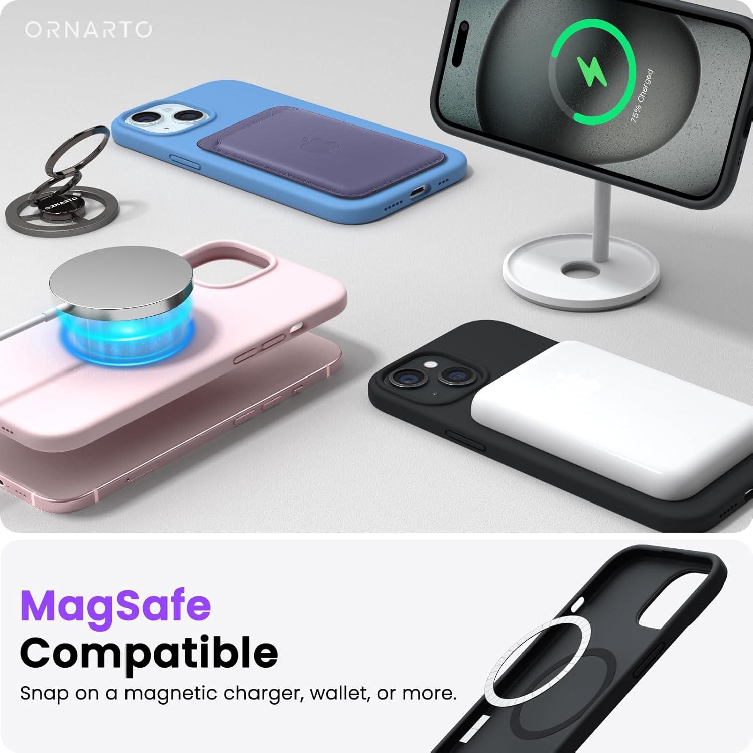 ORNARTO iPhone 15 Silikon Magnetische Hülle Schwarz 6.1 Zoll