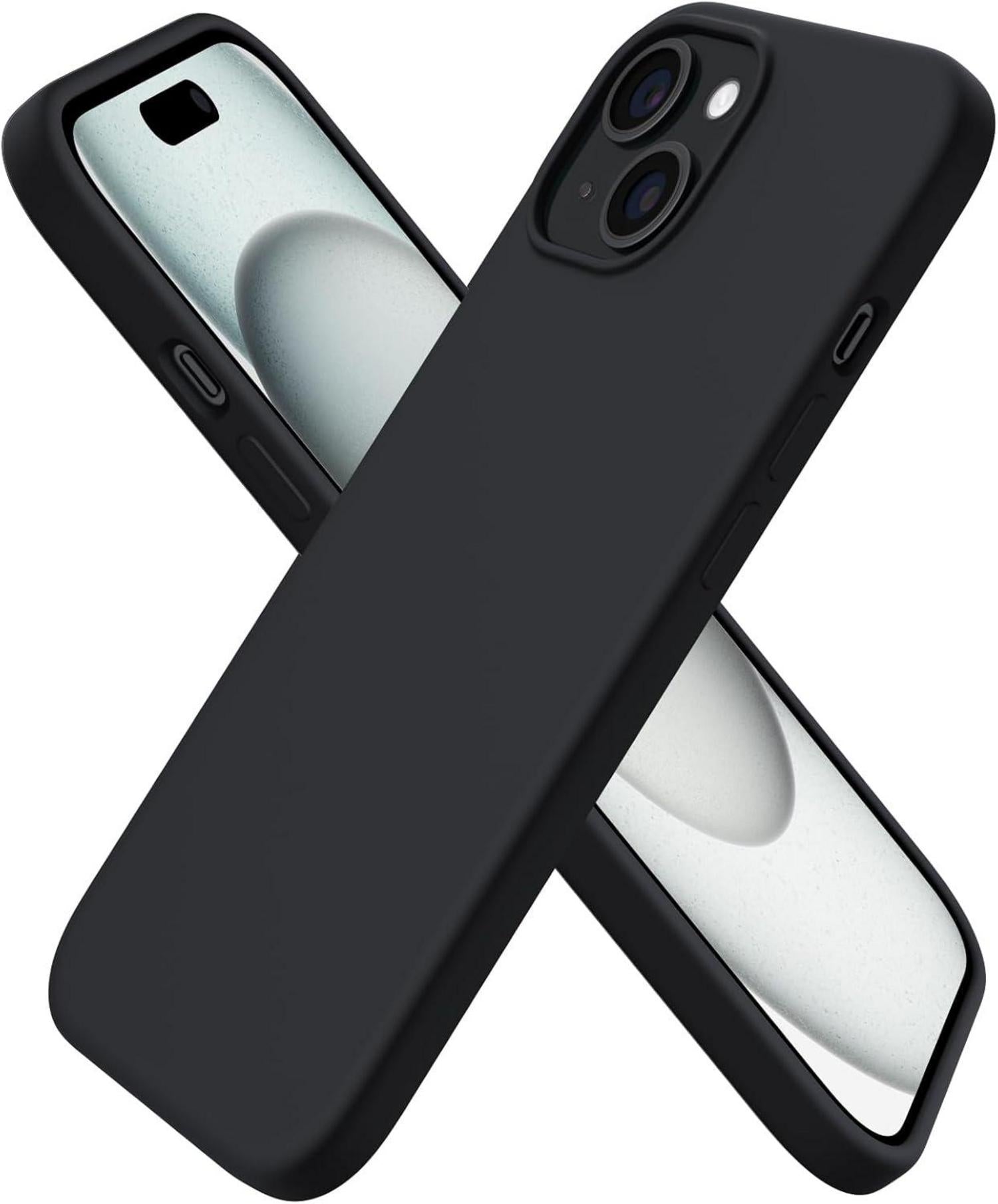 Schwarze iPhone 15 Hülle aus flüssigem Silikon - Kratzfeste stoßfeste