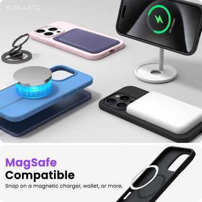 ORNARTO iPhone 15 Pro Max Silikon Hülle mit Magneten - Schwarz Magnetisch