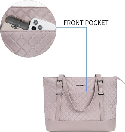 Elegante Laptop Damen Handtasche 15,6 Zoll Tote Bag Business Grau-Rosa