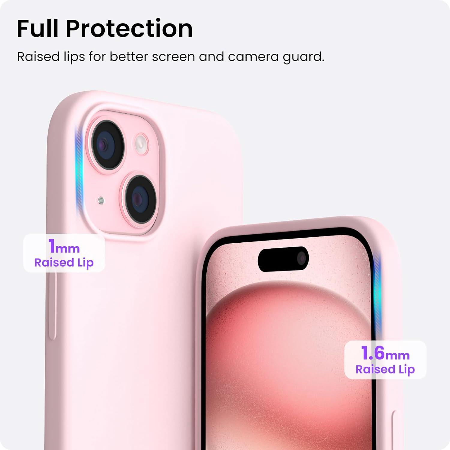 ORNARTO iPhone 15 Hülle 6,1 Zoll aus flüssigem Silikon Kratzfeste stoßfeste Schutzhülle 2023 - Rosa