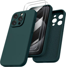 iPhone 15 Pro Hülle flüssiges Silikon Kameraschutz Olivgrün