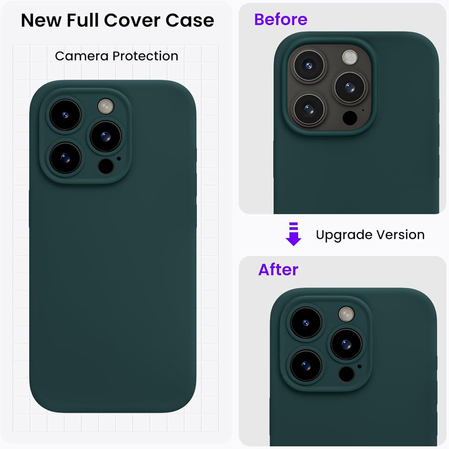 iPhone 15 Pro Hülle mit Kameraschutz und 2 Schutzfolien - Olivgrün