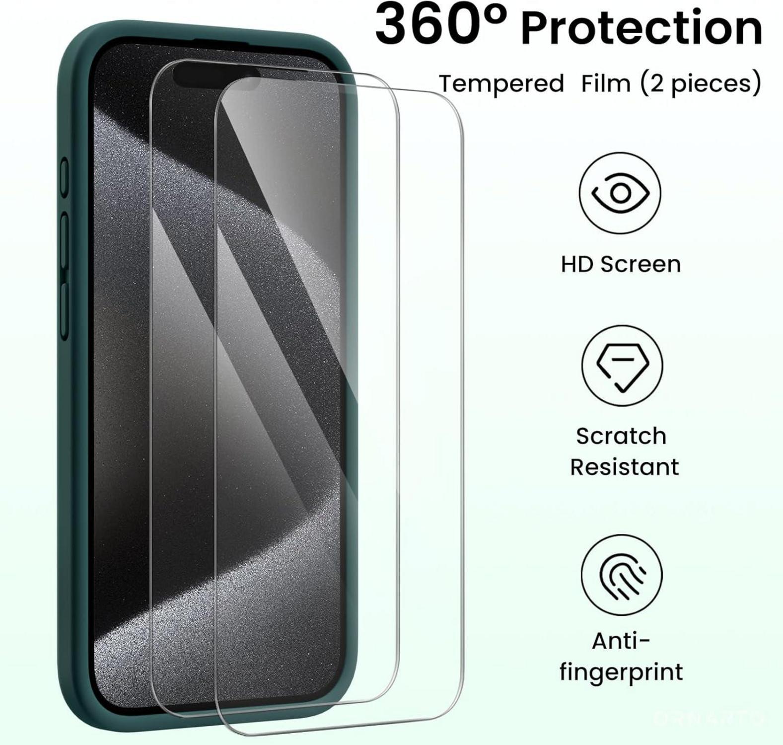 iPhone 15 Pro Hülle Olivgrün Kameraschutz 2 Schutzfolien Silikon 6.1 Zoll
