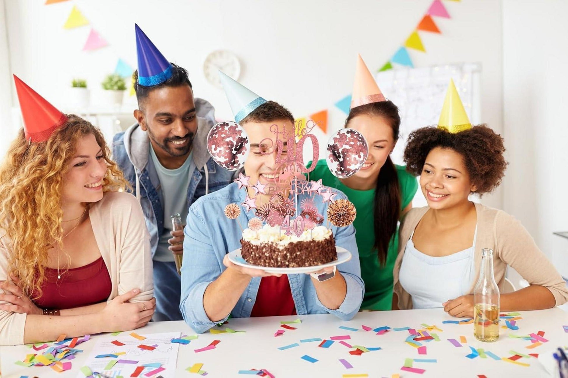 Geburtstagstortendeko 40 Rosegold Happy Birthday Cake Topper 17-teilig