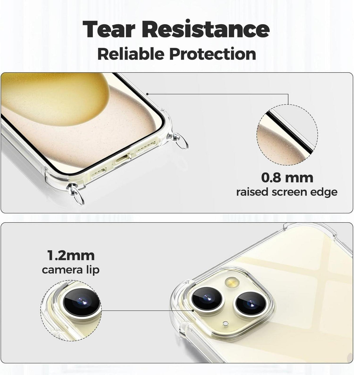 Handykette für iPhone 15 6,1 Zoll Hülle Necklace Transparent mit Kordel