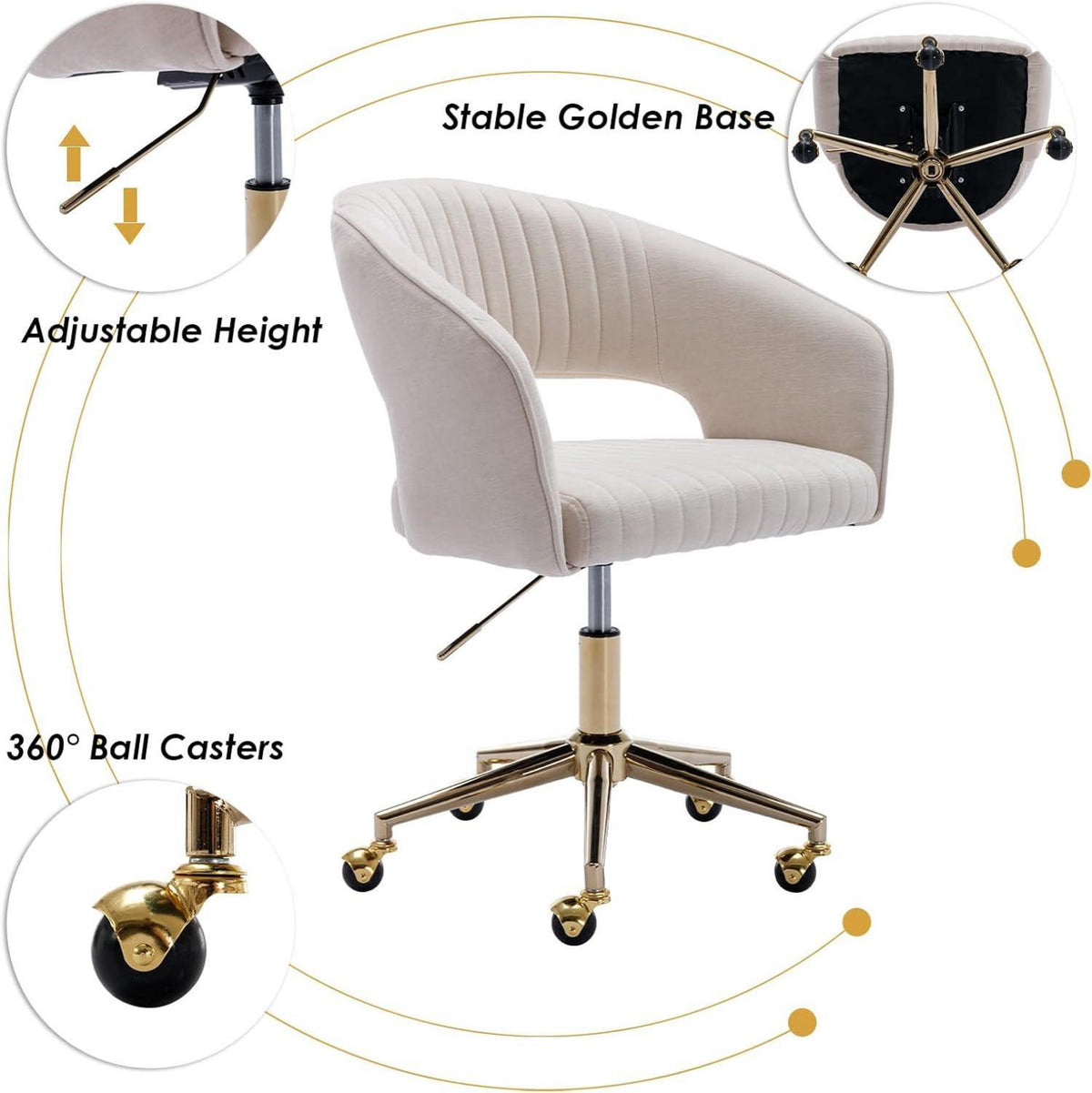 Moderne Bürostuhl Beige Chenille 360° Drehung Ergonomisch
