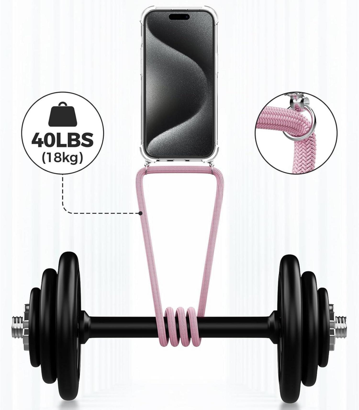 Handykette für iPhone 15 Pro Transparente Necklace Hülle Stoßfestes Roségold