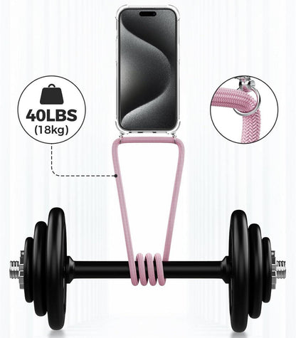 Handykette für iPhone 15 Pro Transparente Necklace Hülle Stoßfestes Roségold