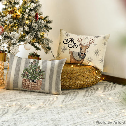Weihnachten Kissenbezüge Set 4er 30x50 cm Grau Artoid Mode Schneemann Rentier Handschuhe
