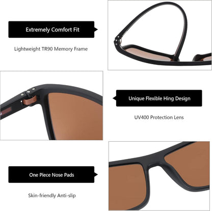 Polarisierte TR90 Rahmen Sonnenbrille UV400 Schutz Herren Quadrat C14 Black/Brown