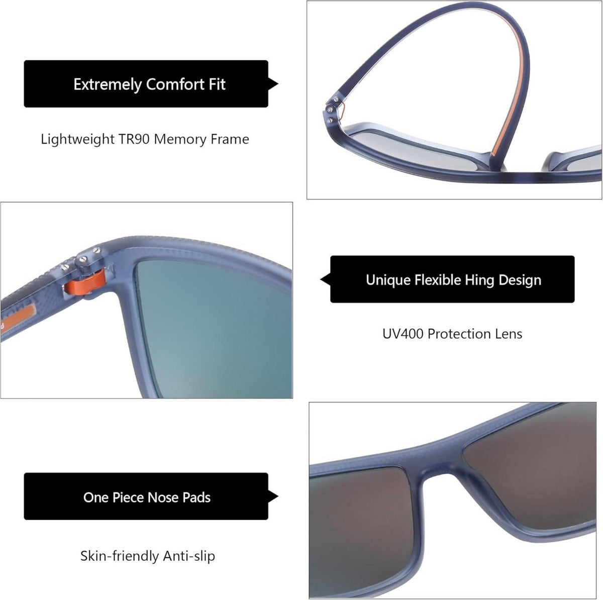 ZENOTTIC Herren Polarisierte TR90 Sonnenbrille UV400 Schutz Quadrat C16 Blau/Orange