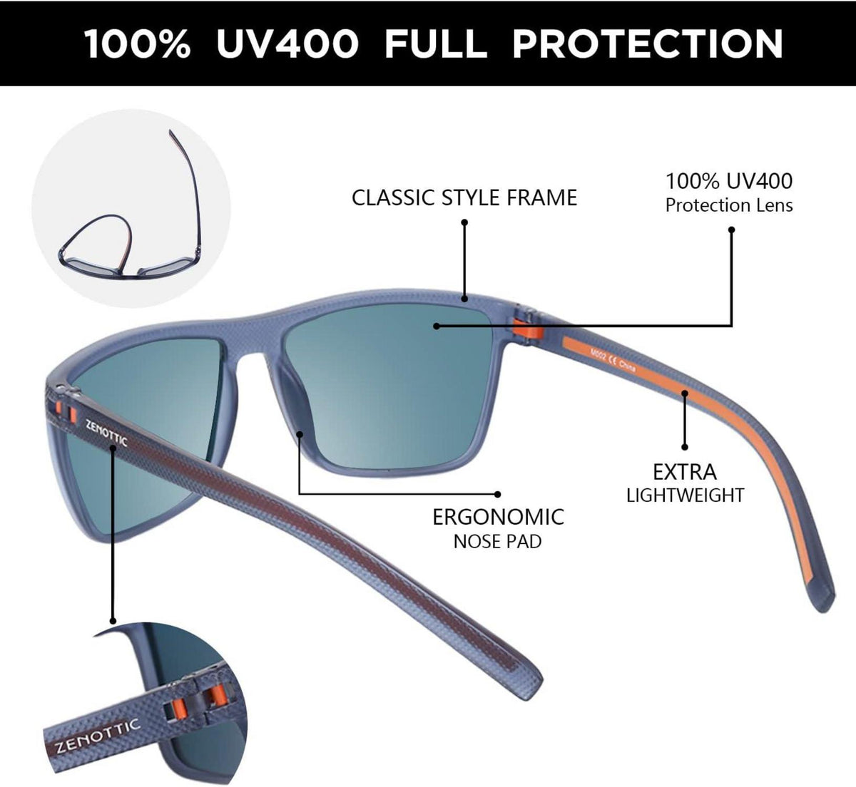 ZENOTTIC Polarisierte Sonnenbrille Herren TR90 Rahmen UV400 Schutz