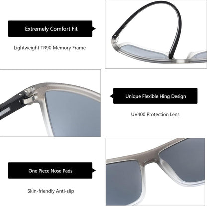 Polarisierte TR90 Rahmen Sonnenbrille Herren UV400 Schutz Grau/Silber