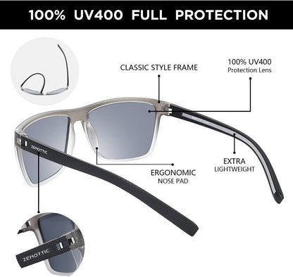 Polarisierte Herren Sonnenbrille TR90 Rahmen UV400 Schutz Grau Silber