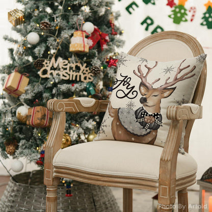 Weihnachten Kissenbezüge Rentier Schneemann 4er Set 100 % Polyester 50x50 cm