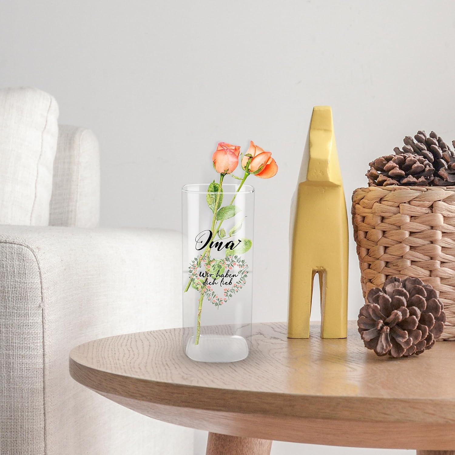Moderne Glasvase Geschenk für Oma Deko Blumenvase 19 cm Transparent