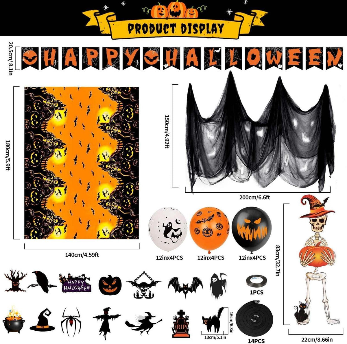 iZoeL XXL Halloween Partydeko Gruselig Set mit HAPPY