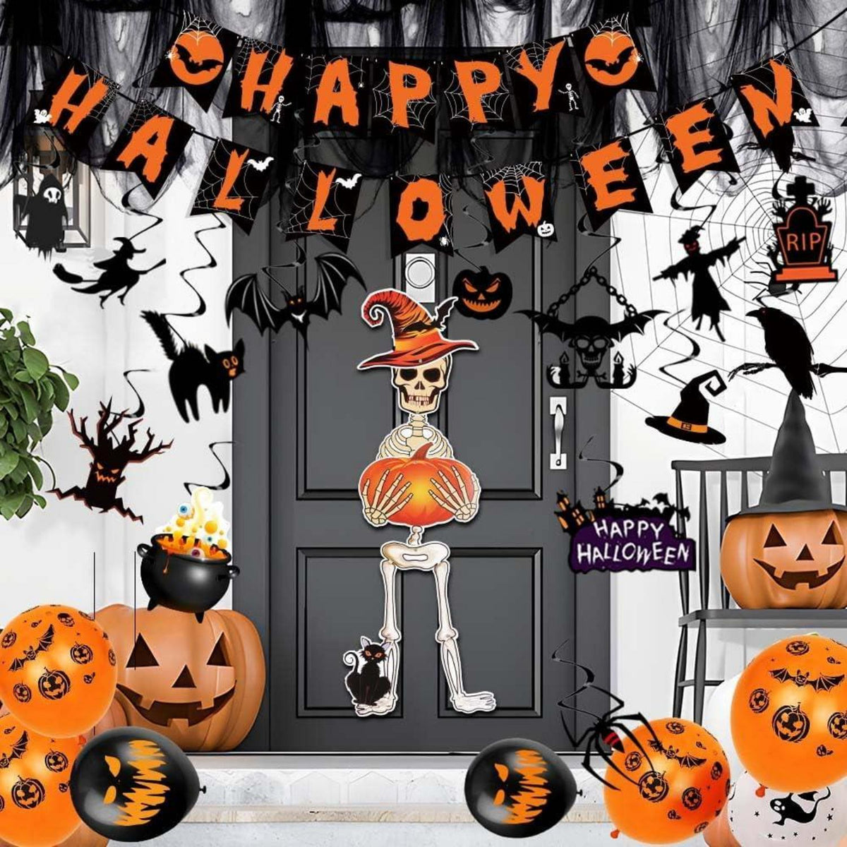 Halloween Partydeko Gruselig Stoff Girlande Spiralen Skelett