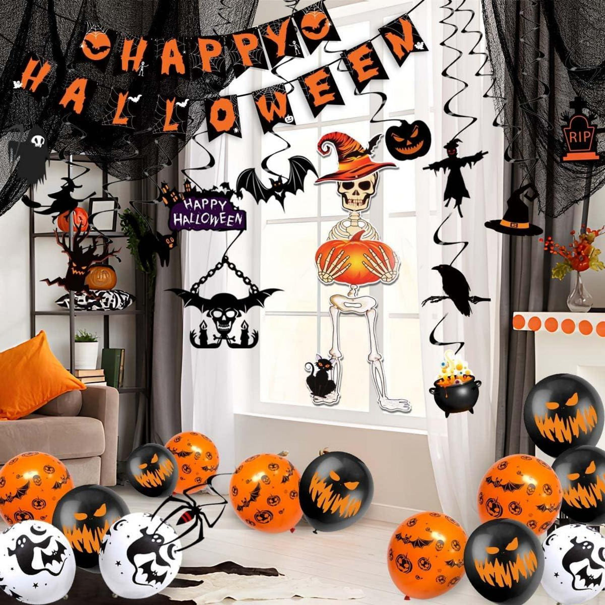 XXL Halloween Partydeko Gruselig Girlande Spiralen Luftballons