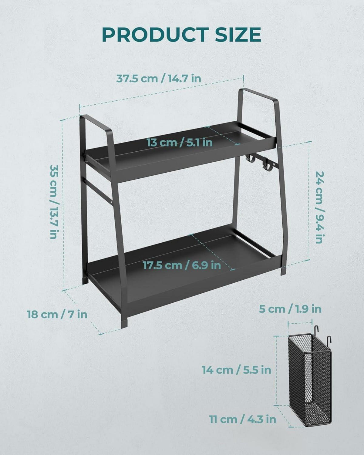 2 Tier Metall Gewürzregal für Arbeitsplatte - Höhenverstellbar & Schwarz