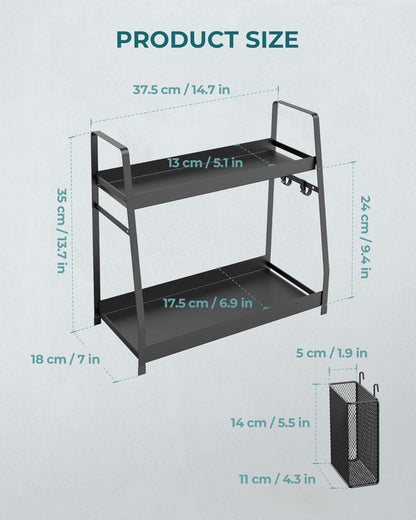 2 Tier Metall Gewürzregal für Arbeitsplatte - Höhenverstellbar & Schwarz
