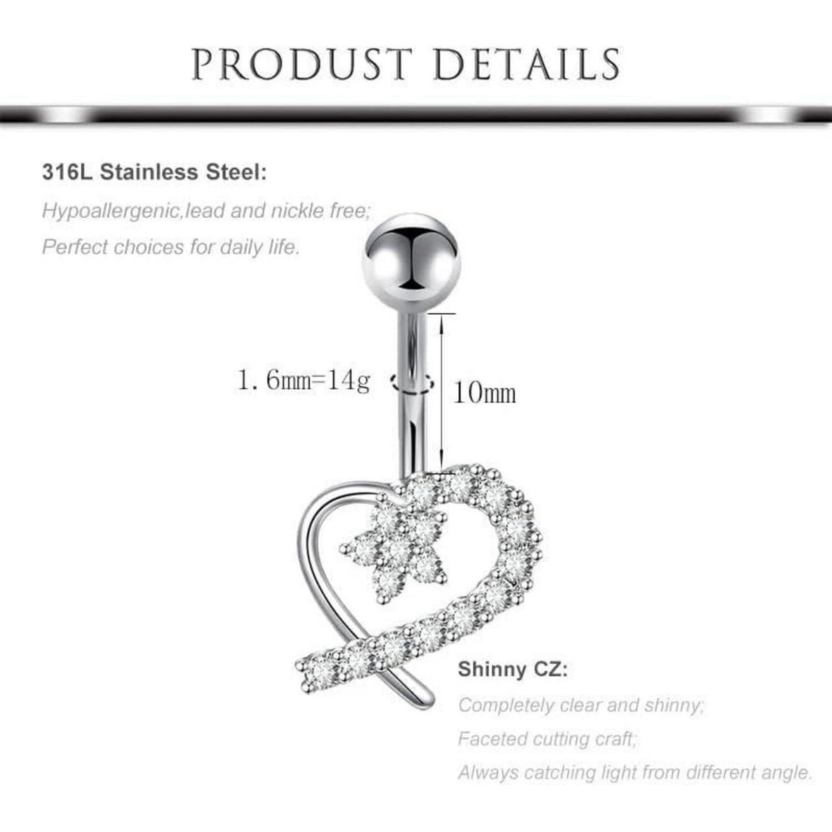 Bauchnabelpiercing Set Silber Herz Schmetterling 10mm Chirurgenstahl