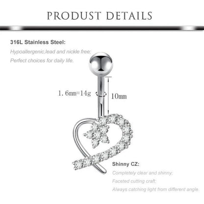 Bauchnabelpiercing Set Silber Herz Schmetterling 10mm Chirurgenstahl