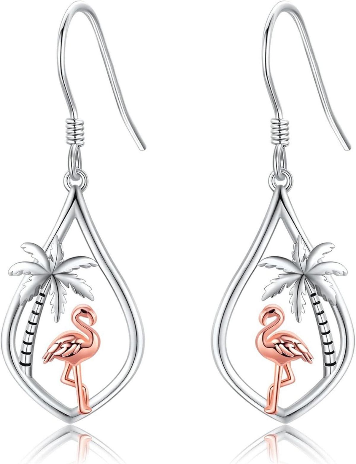 Flamingo Ohrringe Sterlingsilber Palme Brisur Ohrhänger Rosa Tier