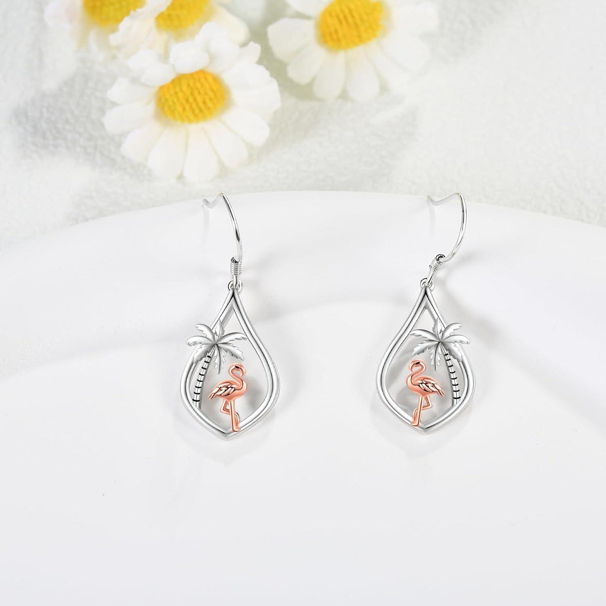 Flamingo Ohrringe Sterlingsilber Palme Ohrhänger Rosa Tier Schmuck