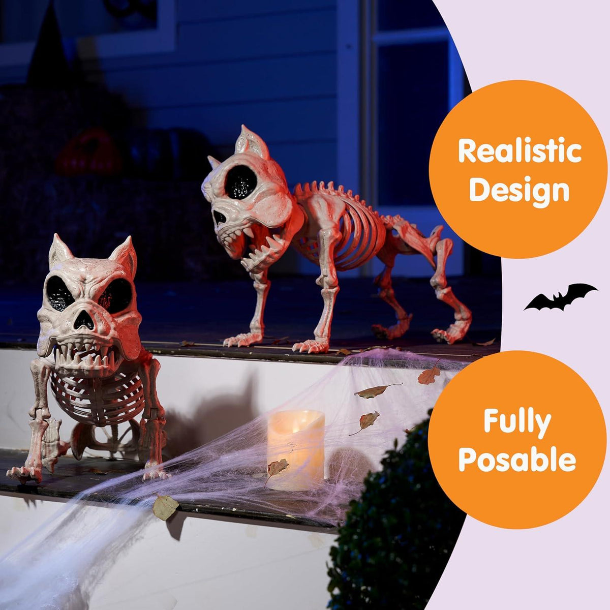 Halloween Hund Skelett Deko 40,6cm bewegliche Gelenke Indoor Outdoor