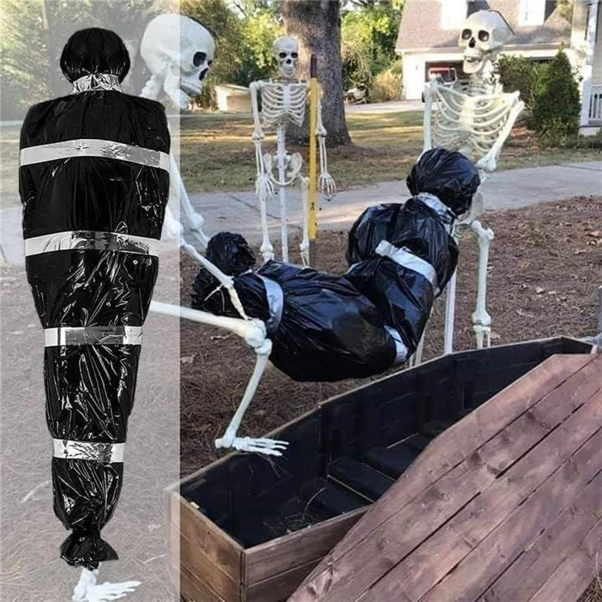 Gefälschte Leiche Tote Opfer in Tasche Halloween Deko 120 cm