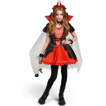 Mädchen Vampir Kostüm Rot Dunkel mit Umhang & Accessoires Gr. L