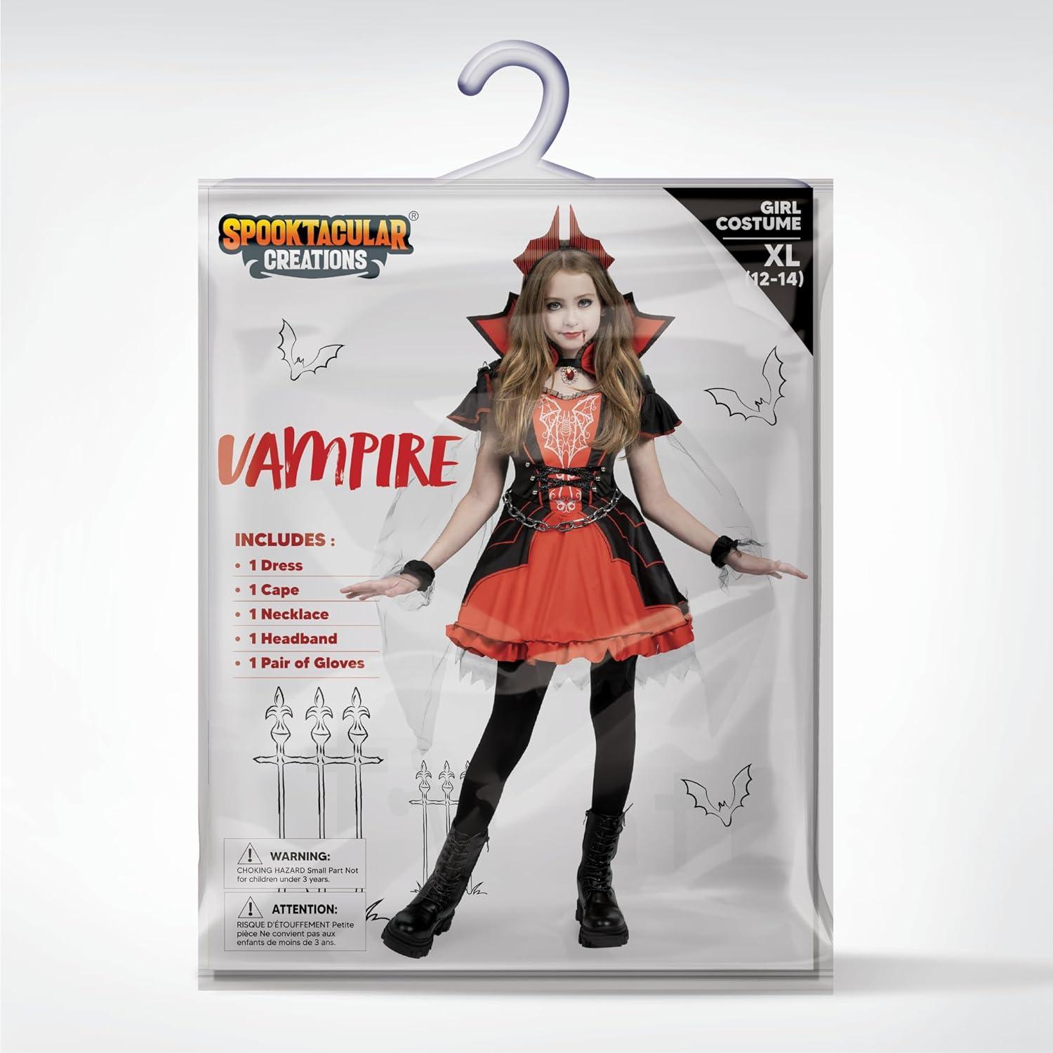Mädchen Vampir Halloween Kostüm Dunkelrot Kleid Rollenspiel 8-10 Jahre