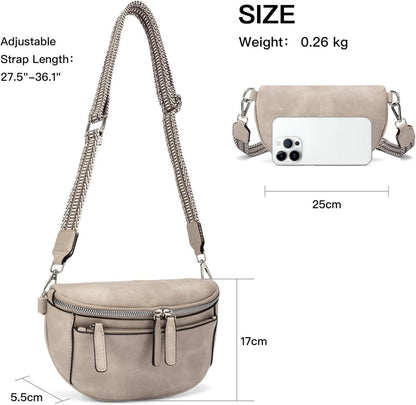Bauchtasche Damen PU Leder Crossbody Bag Breiter Gurt Verstellbarer