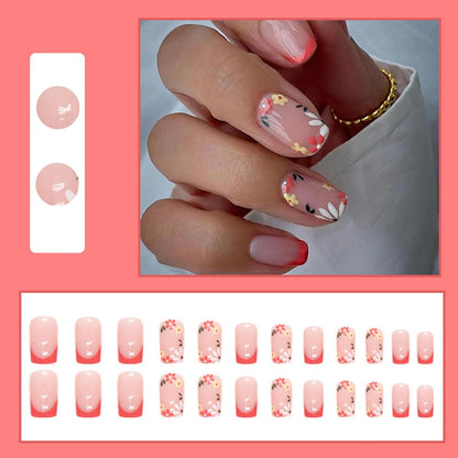 24 Stück Acryl Nägel Blumen French Designs in