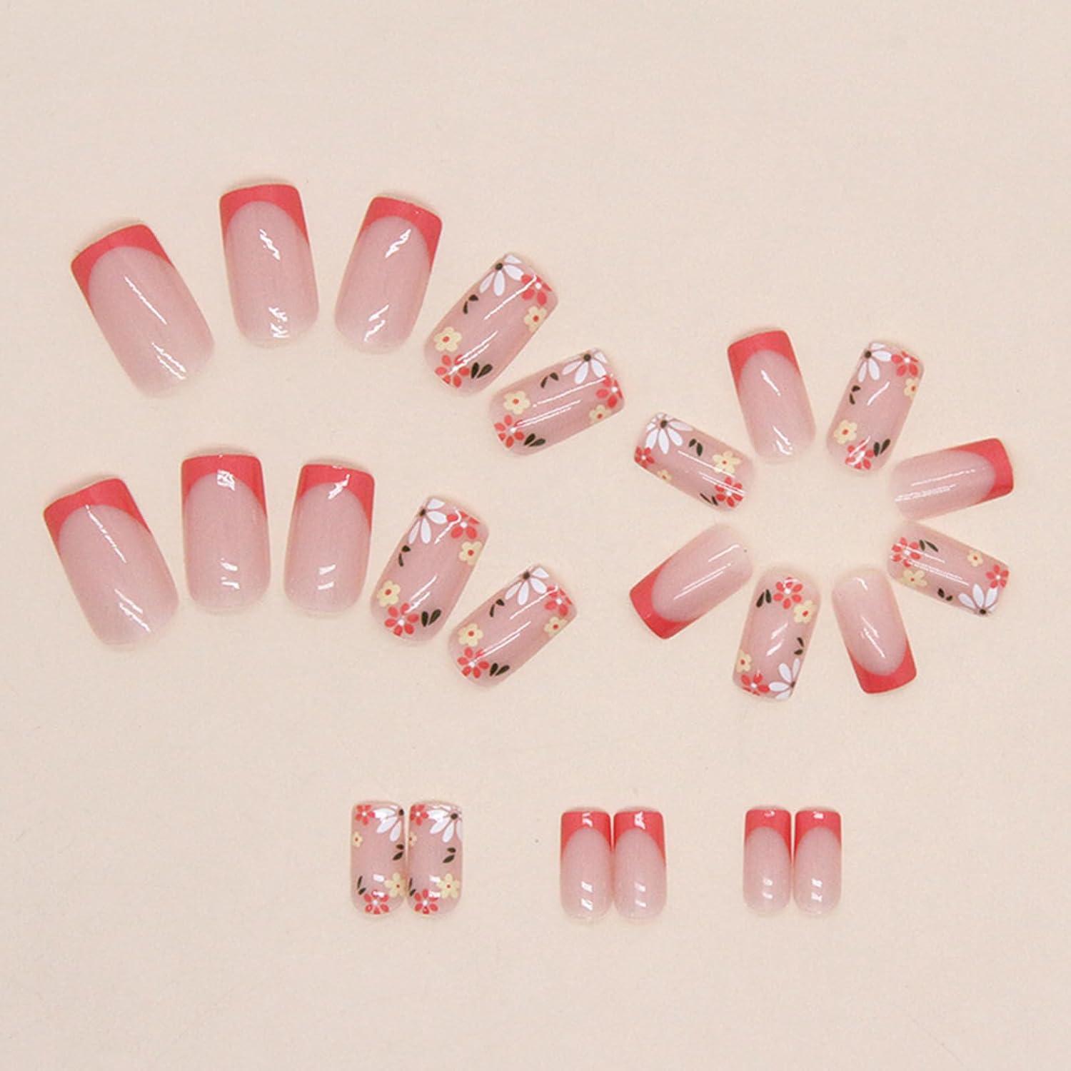 24er Set Bunte Blumen Design Nägel Press on Nails Acrylnägel Frauen